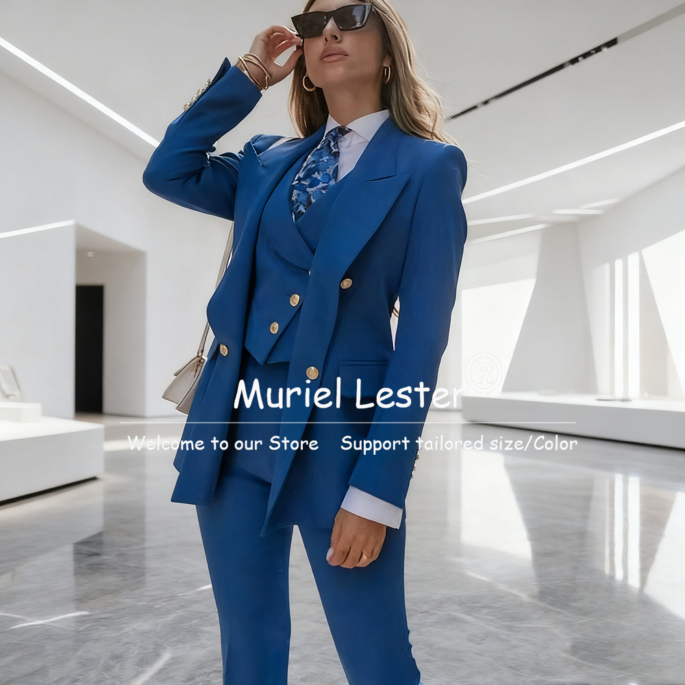 Slim Fit Suit Set - Elegant Blue Women's Suits Double Breasted