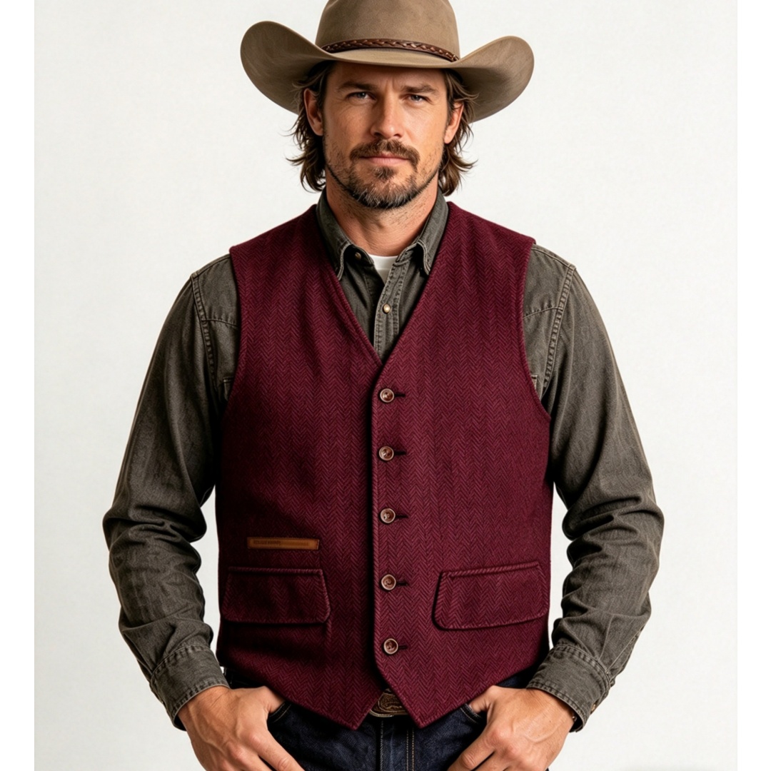 Men'S Formal Wear Waistcoat - V-neck Men's Suit Vest Herringbone Wool
