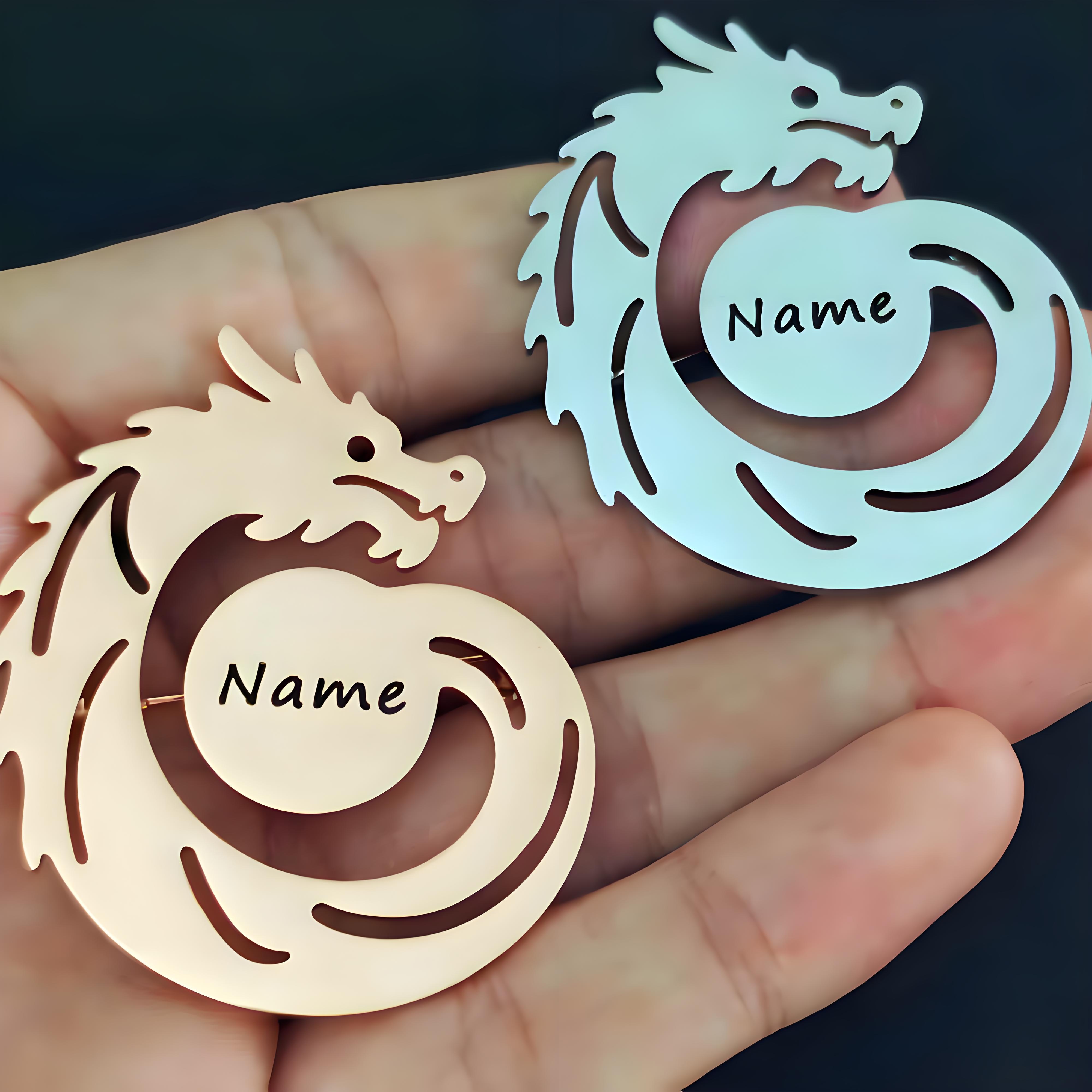 Men'S Formal Ethnic Wear - Custom Name Dragon Brooch, Personalized Engraved