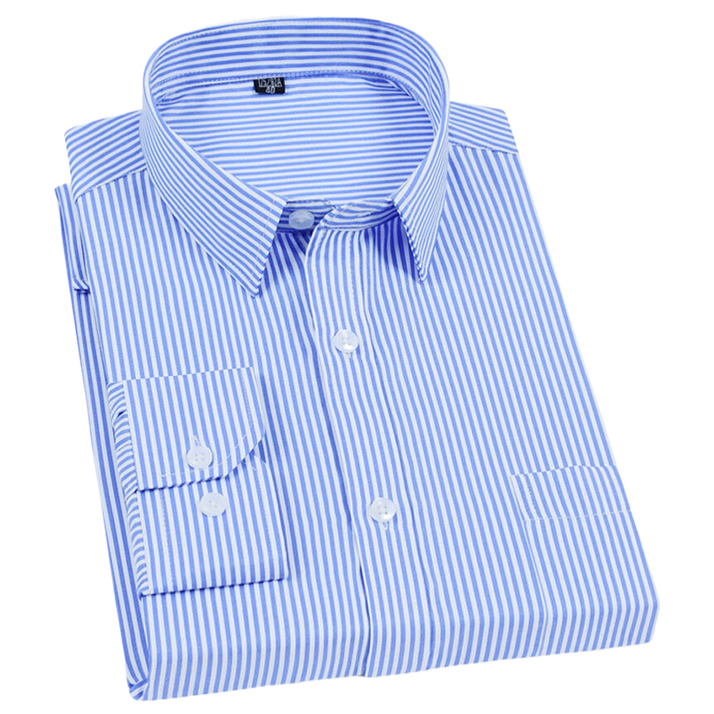 Men Formal Wear Shirts - Men's Classic Long Sleeve Vertical Striped