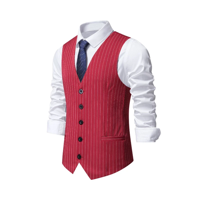 2026 New Red Striped Suit Vest - Men'S Formal Wear Waistcoat recension och pris