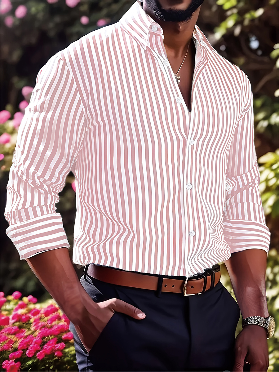 Men's long sleeved striped shi - Men Formal Wear Shirts recension och pris